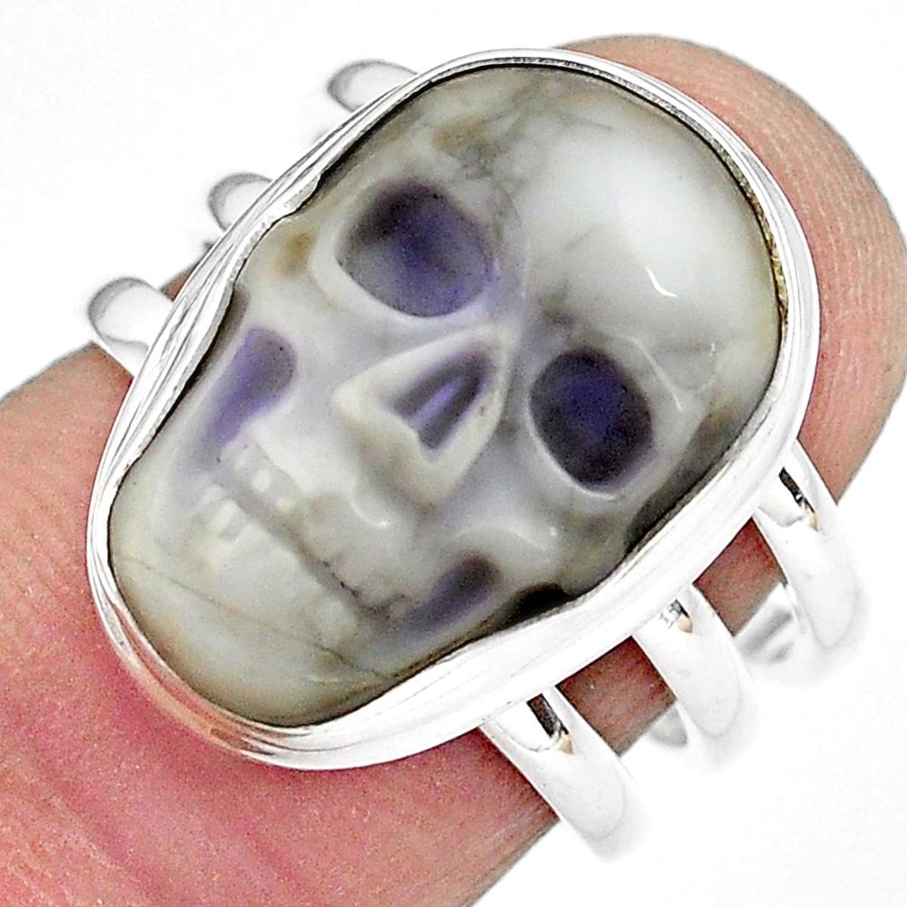 10.02cts natural white howlite 925 silver skull solitaire ring size 7 p88245