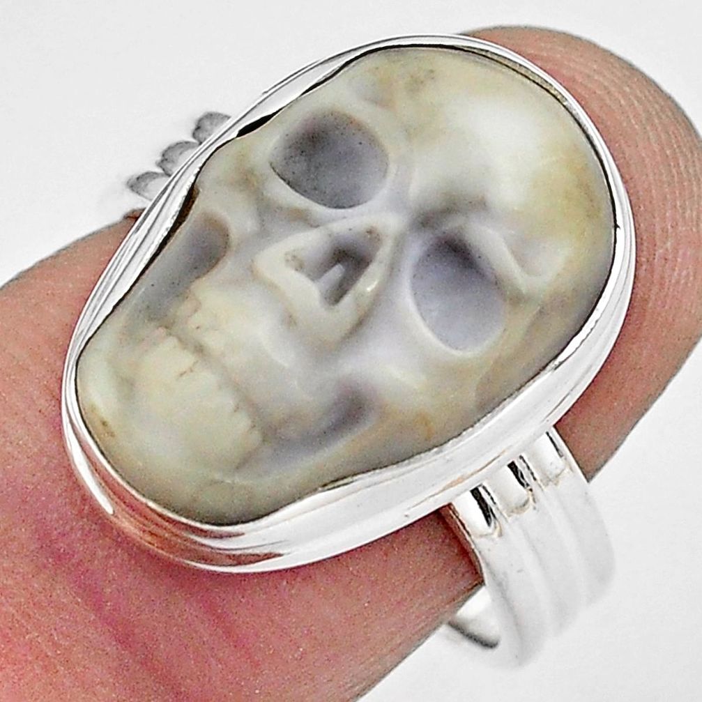 10.81cts natural white howlite 925 silver skull solitaire ring size 7.5 p88278