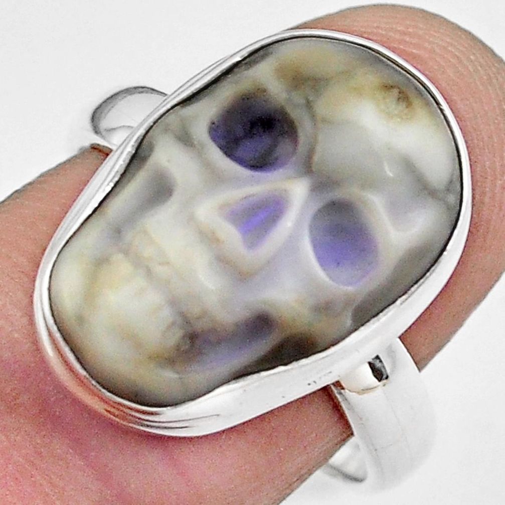 10.41cts natural white howlite 925 silver skull solitaire ring size 8.5 p88279