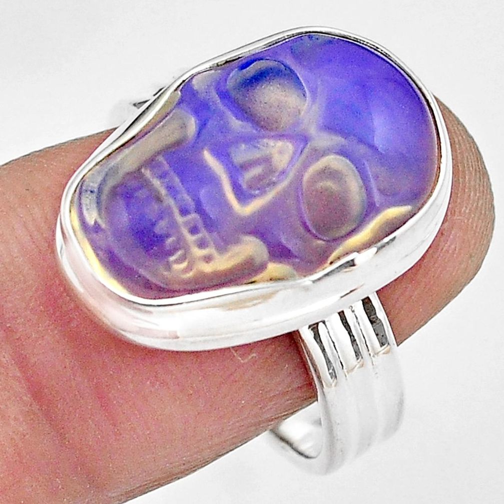 9.99cts natural white opalite 925 silver skull solitaire ring size 8 p88221