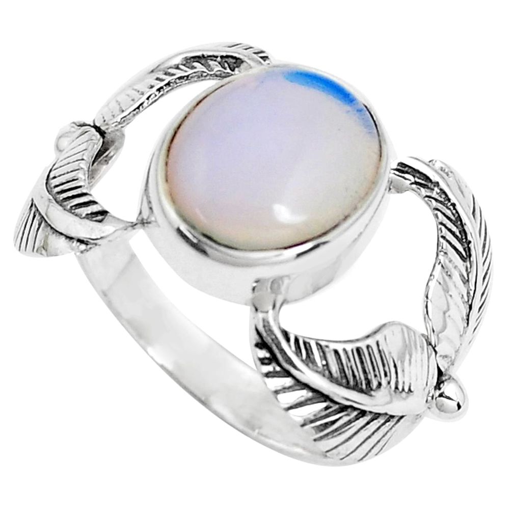 5.07cts natural white opalite 925 silver solitaire ring jewelry size 9 p42346
