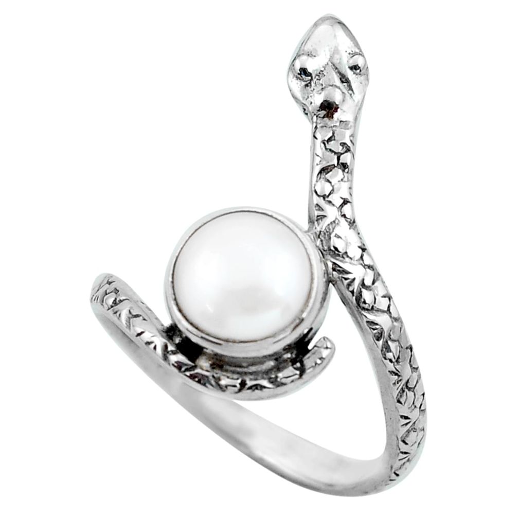 3.32cts natural white pearl 925 silver snake solitaire ring size 7.5 p62901