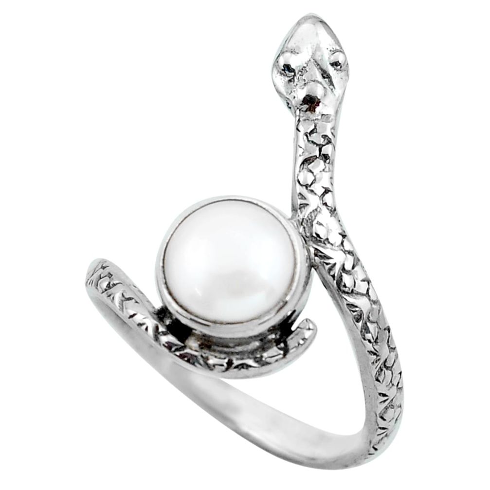 3.61cts natural white pearl 925 silver snake solitaire ring size 9.5 p62902