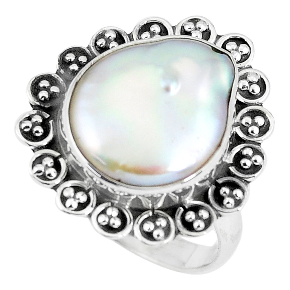 12.83cts natural white pearl 925 silver solitaire ring jewelry size 8 p60363