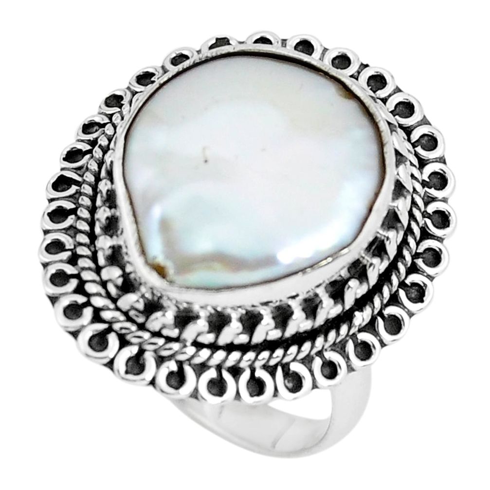 14.26cts natural white pearl 925 silver solitaire ring jewelry size 8 p60365