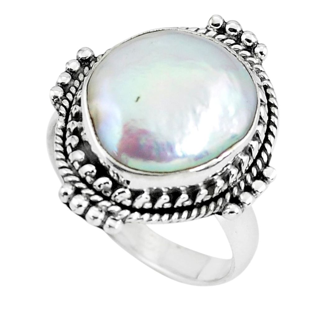 10.60cts natural white pearl 925 silver solitaire ring jewelry size 8 p60370