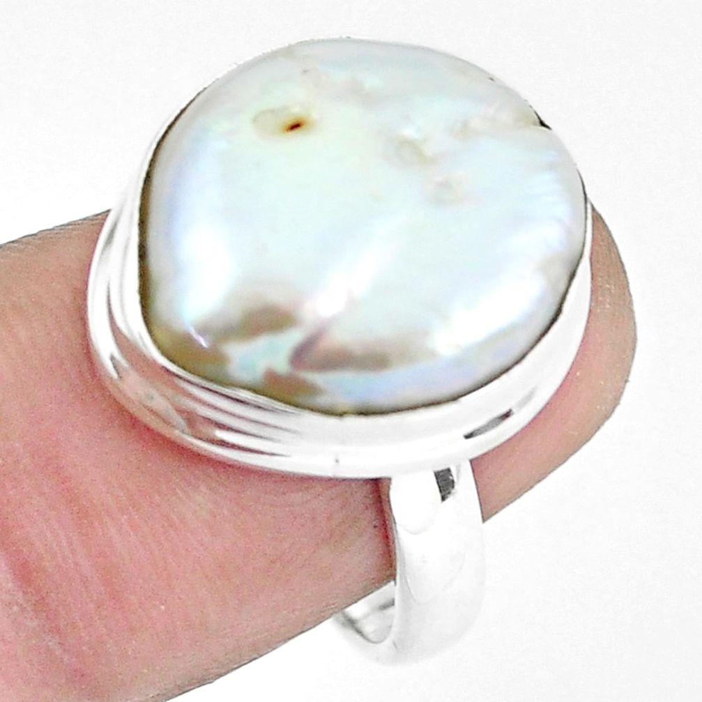 12.89cts natural white pearl 925 silver solitaire ring jewelry size 7 p60418