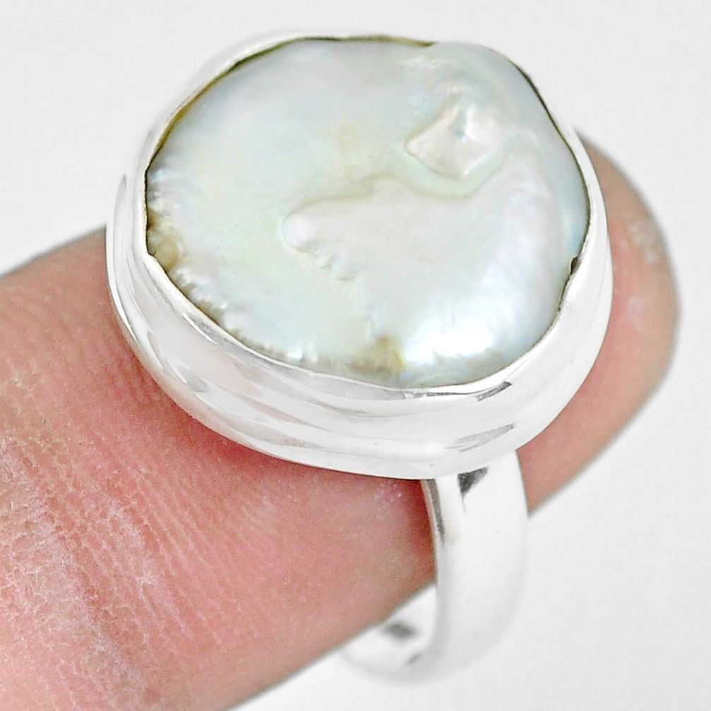 11.23cts natural white pearl 925 silver solitaire ring jewelry size 8.5 p61662