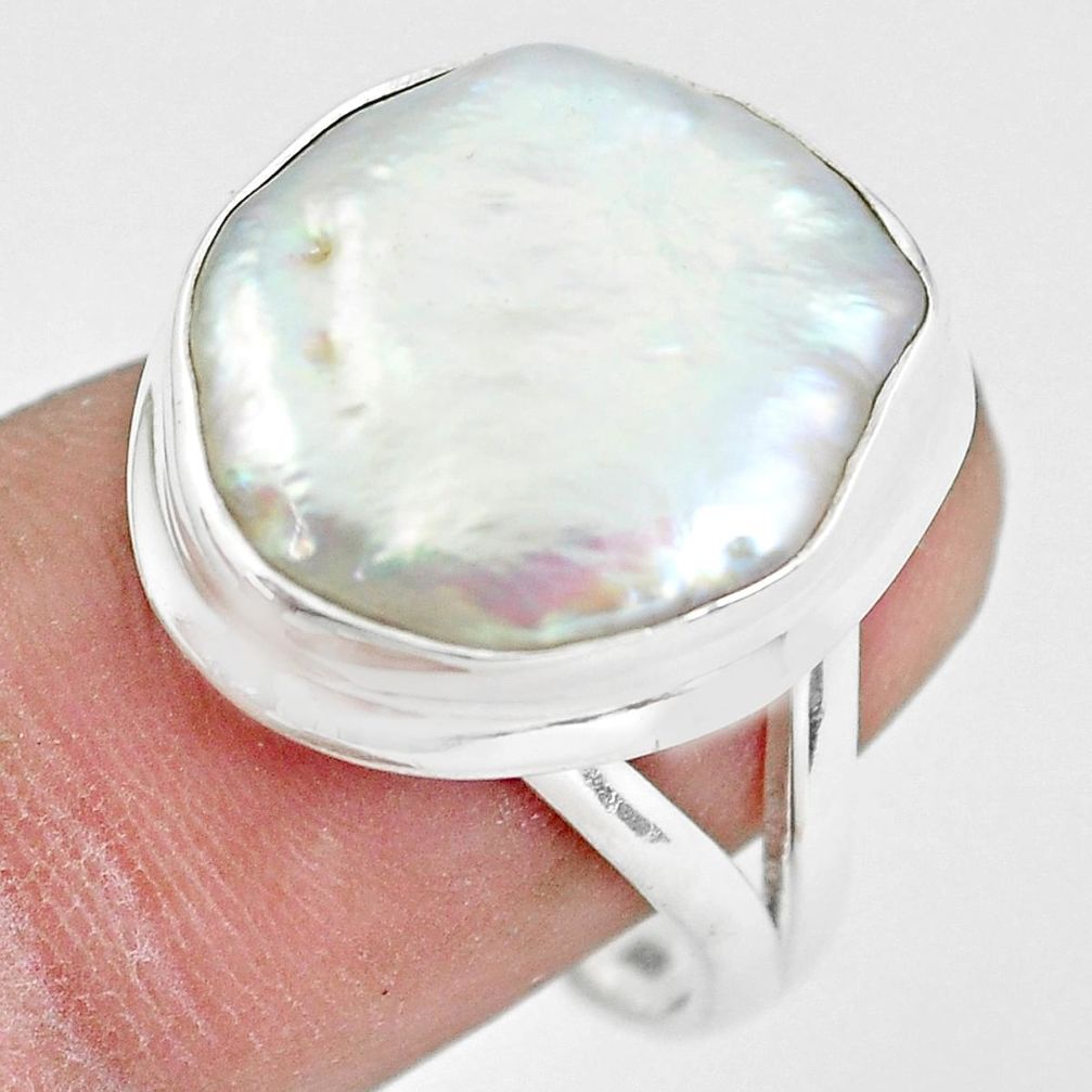 12.52cts natural white pearl 925 silver solitaire ring jewelry size 8 p61663