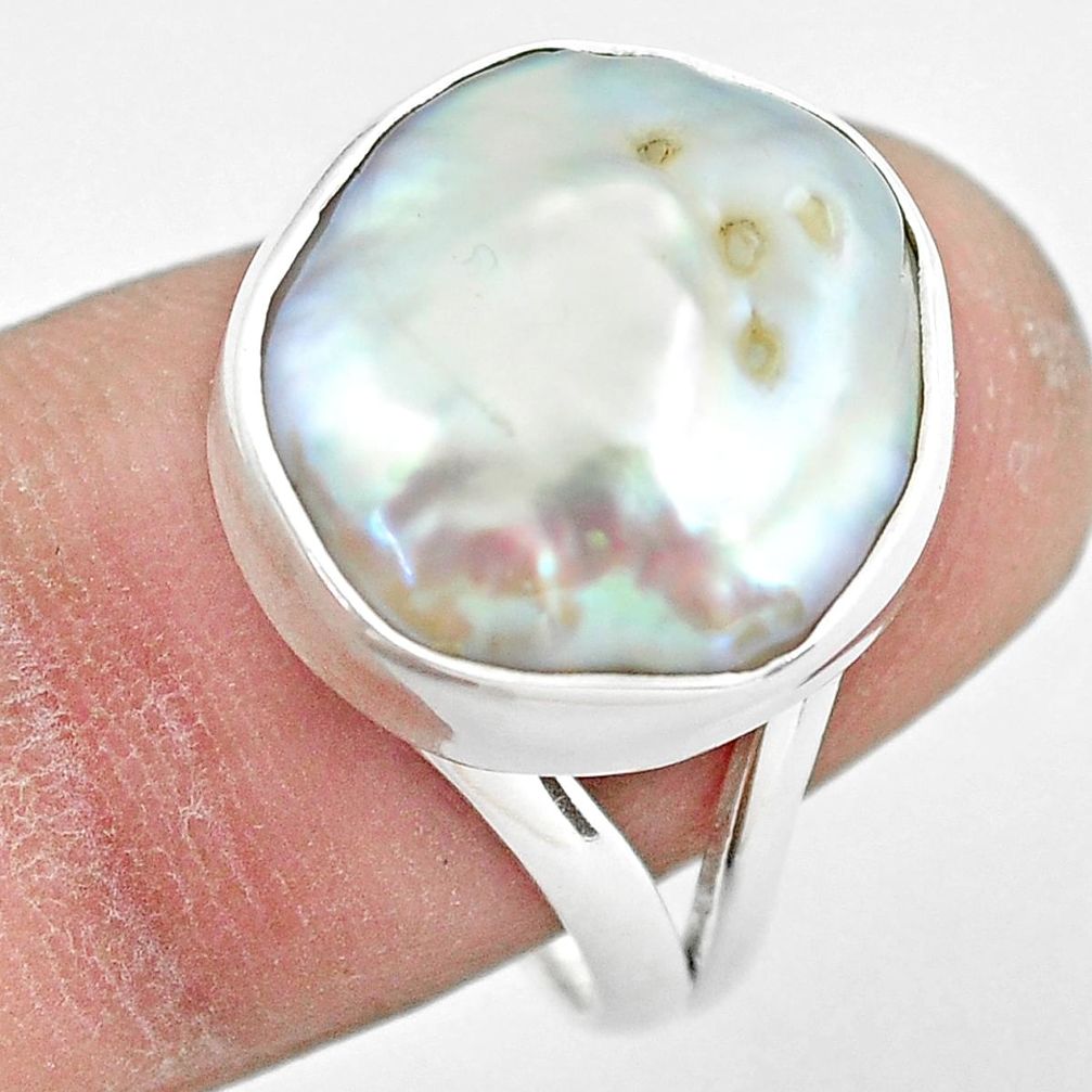 11.23cts natural white pearl 925 silver solitaire ring jewelry size 8 p61667