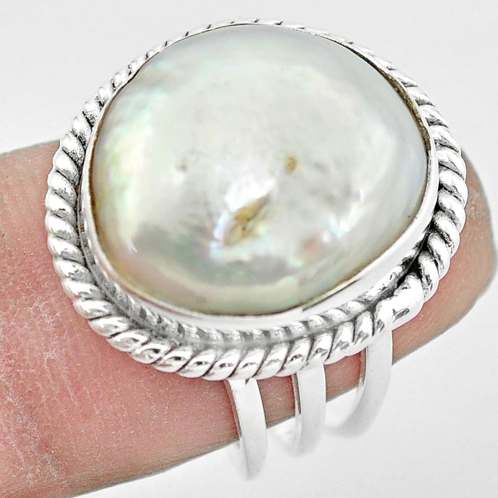 12.01cts natural white pearl 925 silver solitaire ring jewelry size 6.5 p61669