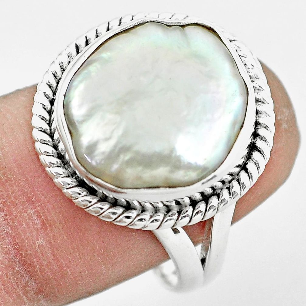 11.66cts natural white pearl 925 silver solitaire ring jewelry size 8.5 p61672