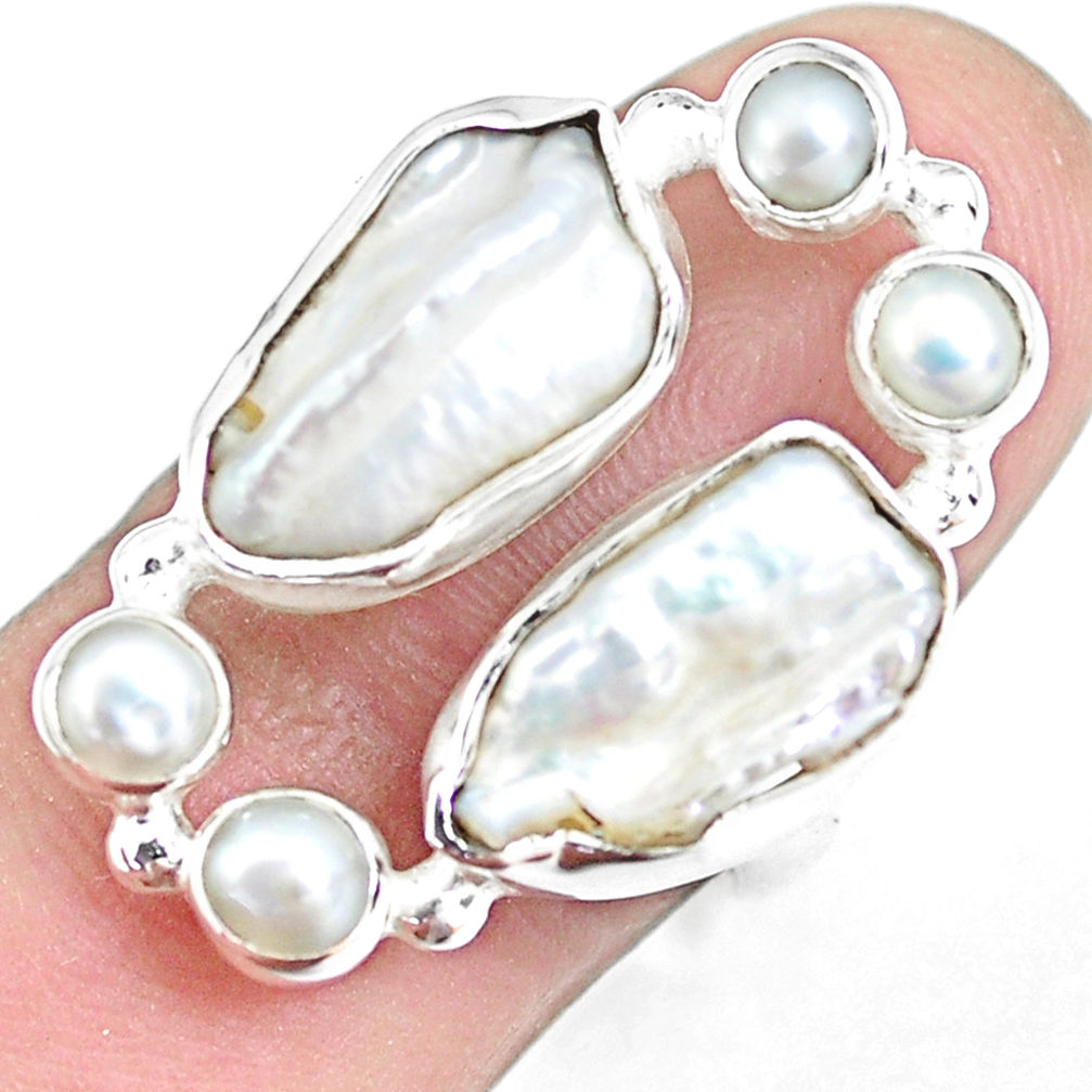 13.71cts natural white pearl 925 sterling silver ring jewelry size 7 p45090