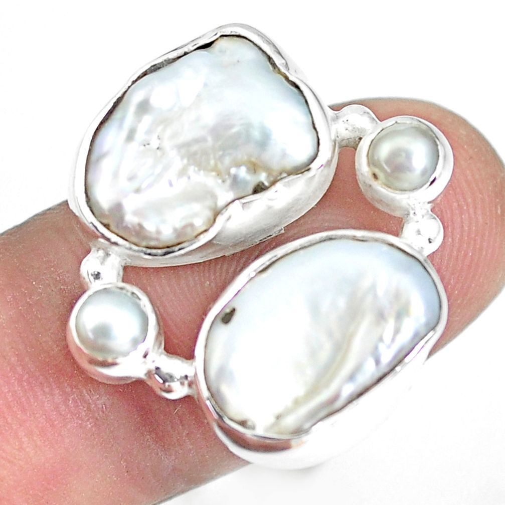 13.28cts natural white pearl 925 sterling silver ring jewelry size 6.5 p45094