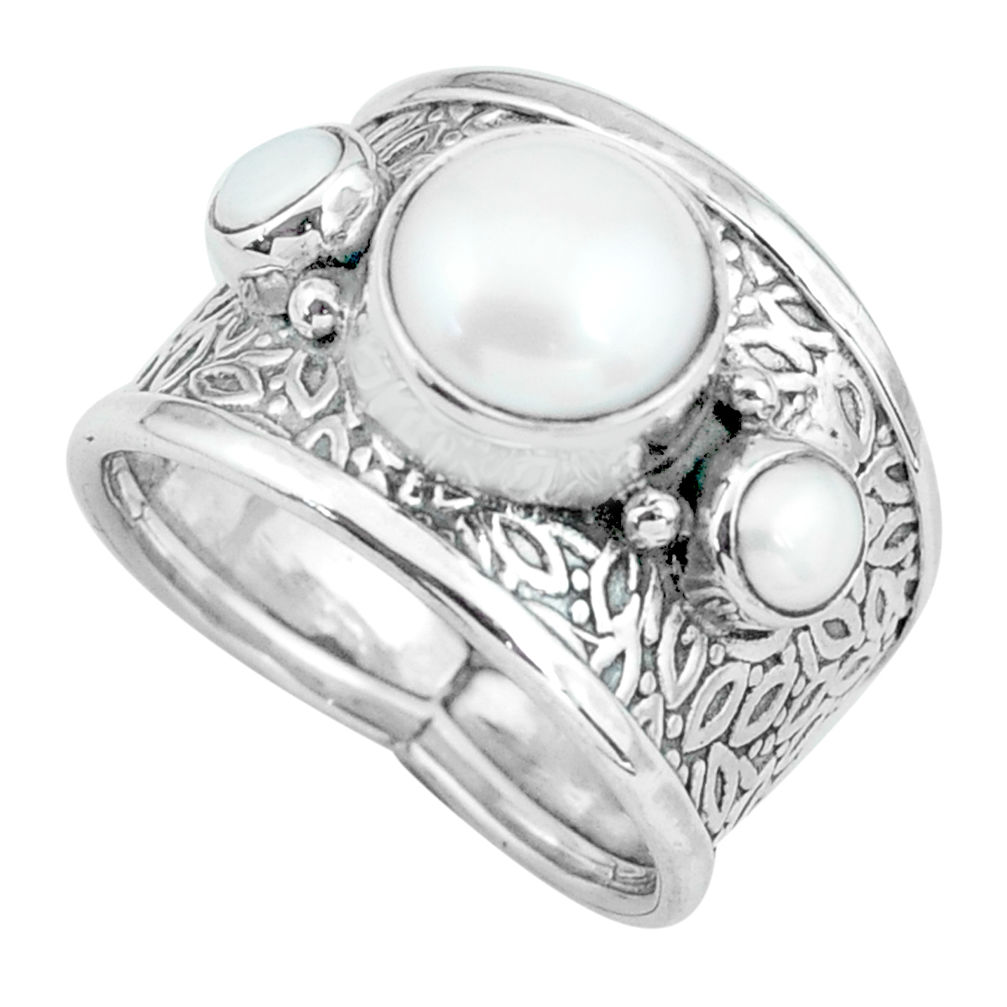 5.24cts natural white pearl 925 sterling silver ring jewelry size 8 p68481