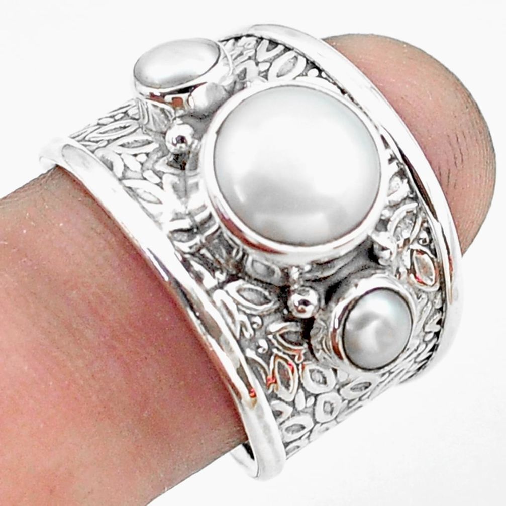 5.51cts natural white pearl 925 sterling silver ring jewelry size 7.5 p74835