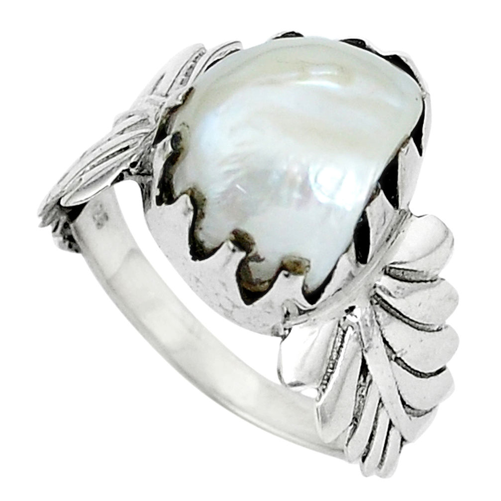 6.04cts natural white pearl 925 sterling silver solitaire ring size 7 p34301