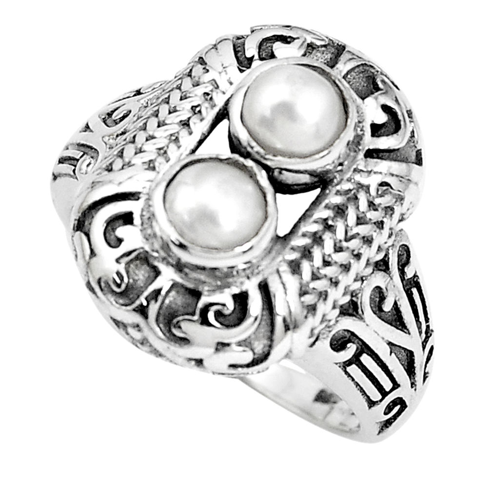 2.11cts natural white pearl 925 sterling silver solitaire ring size 8 p36076