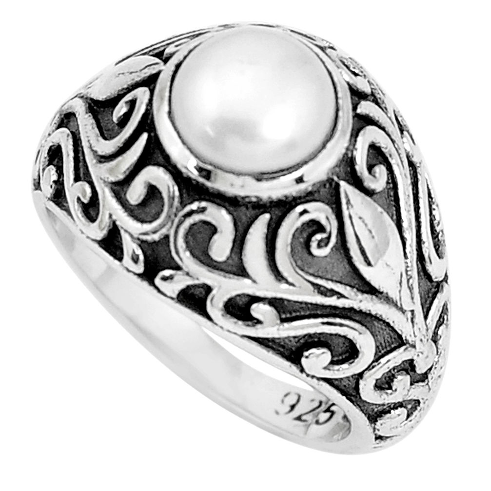 2.50cts natural white pearl 925 sterling silver solitaire ring size 6 p36154