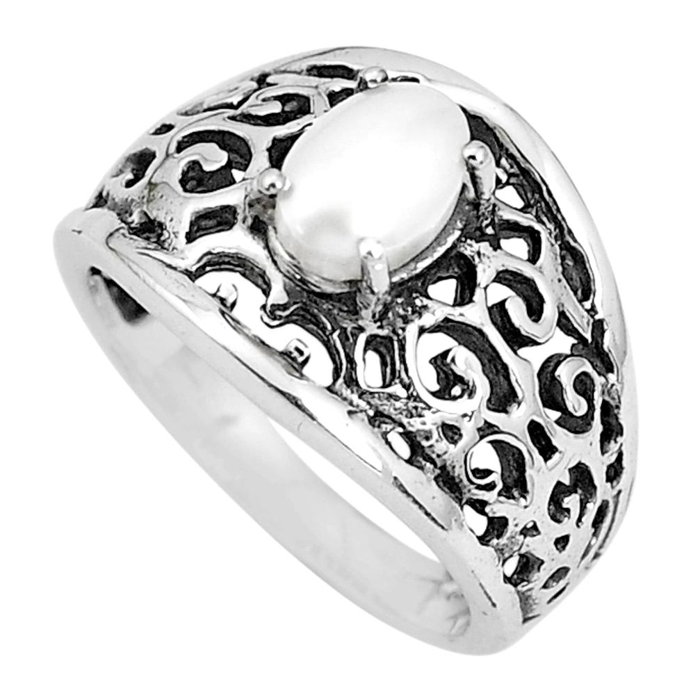 1.51cts natural white pearl 925 sterling silver solitaire ring size 7 p36189