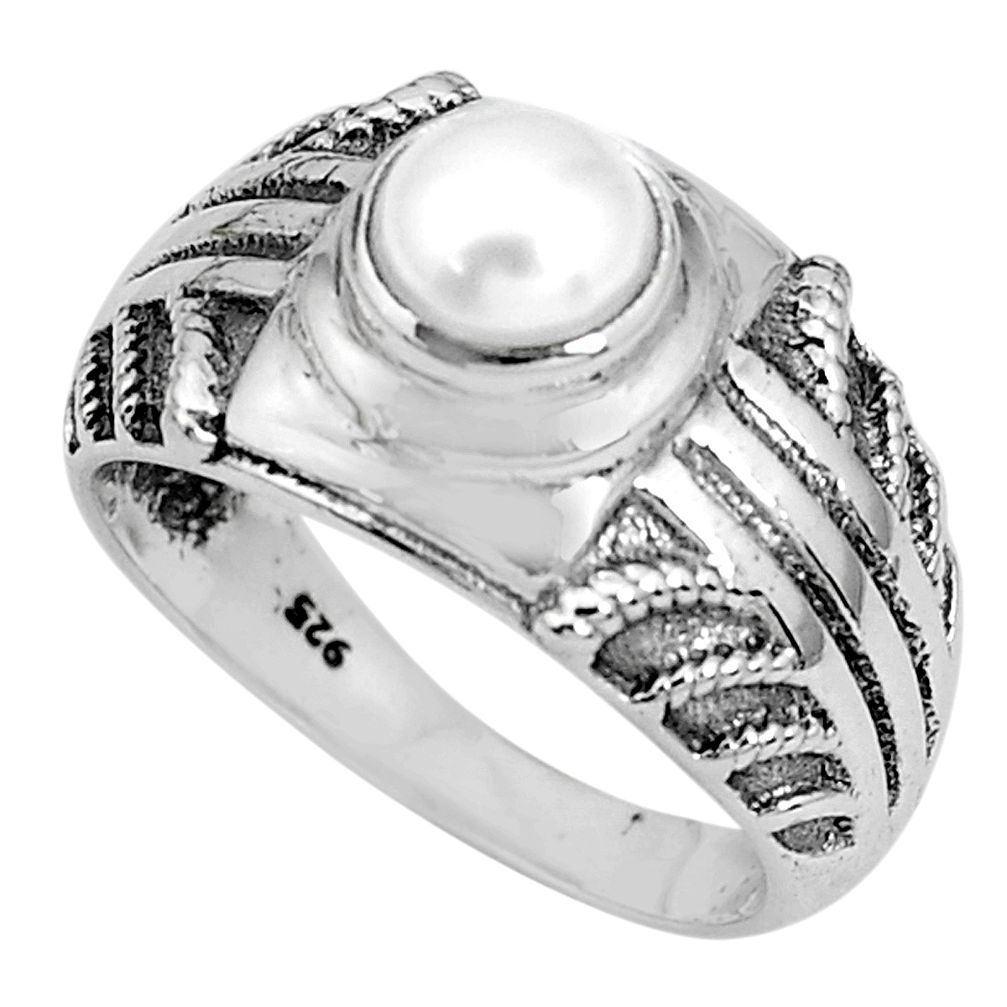 1.25cts natural white pearl 925 sterling silver solitaire ring size 7 p36191