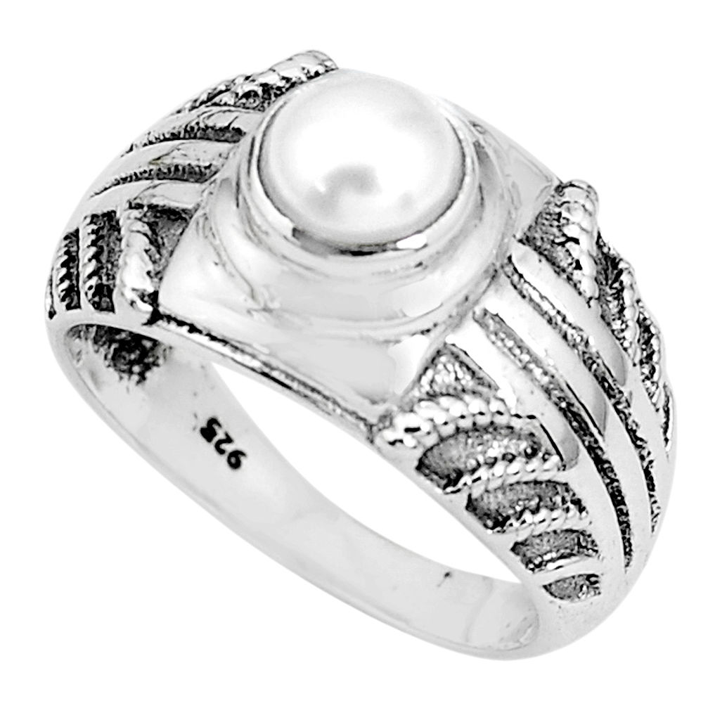 1.14cts natural white pearl 925 sterling silver solitaire ring size 7 p36272