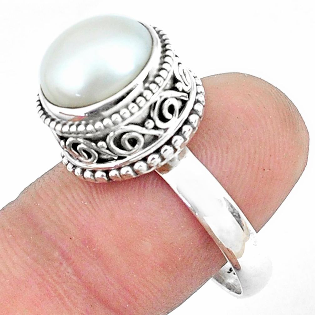 6.52cts natural white pearl 925 sterling silver solitaire ring size 9 p47345