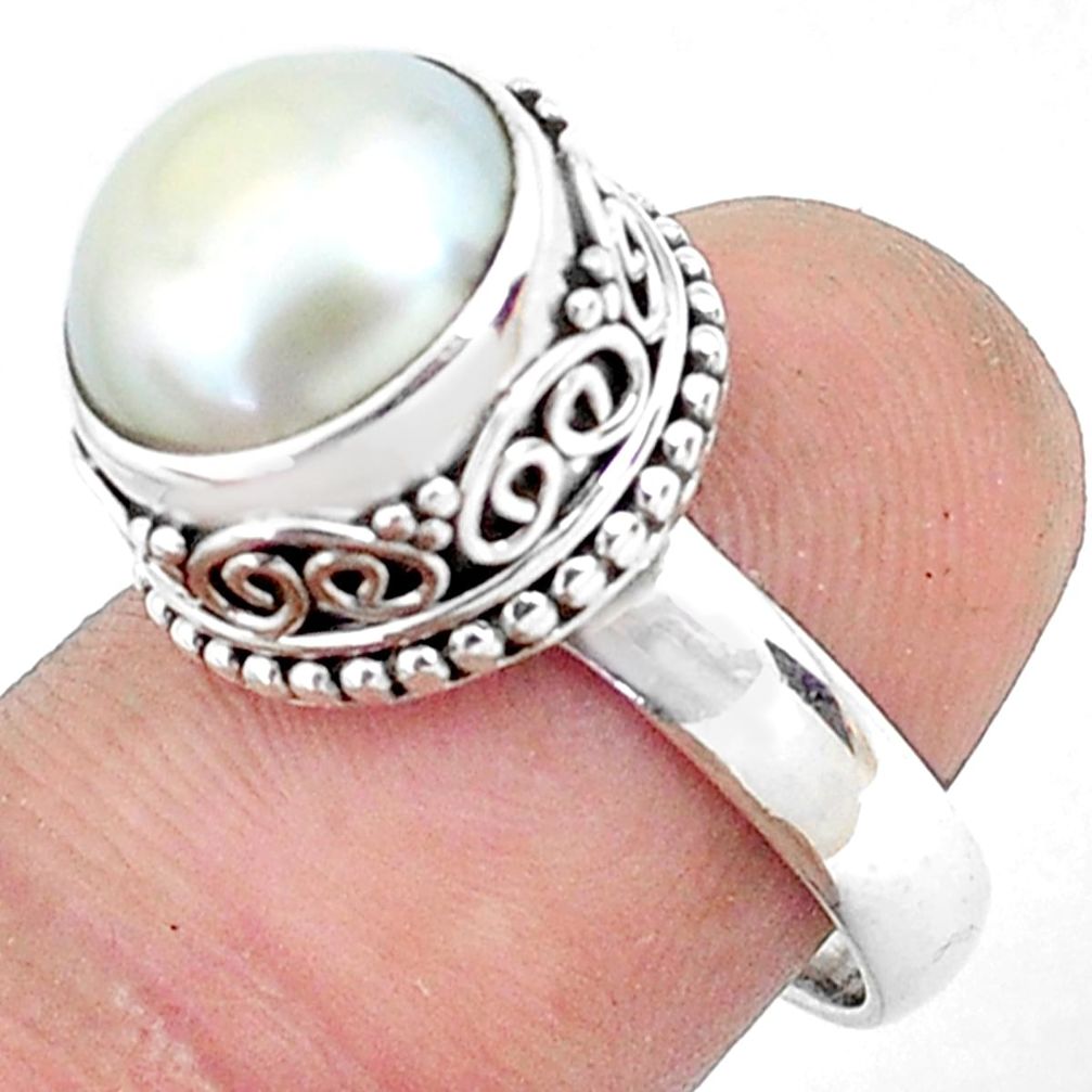 5.63cts natural white pearl 925 sterling silver solitaire ring size 7.5 p47455