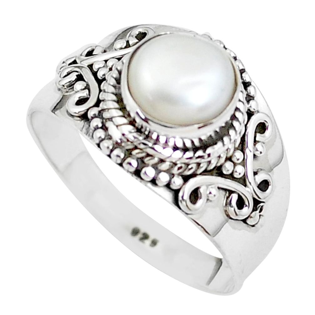 2.41cts natural white pearl 925 sterling silver solitaire ring size 8.5 p51360