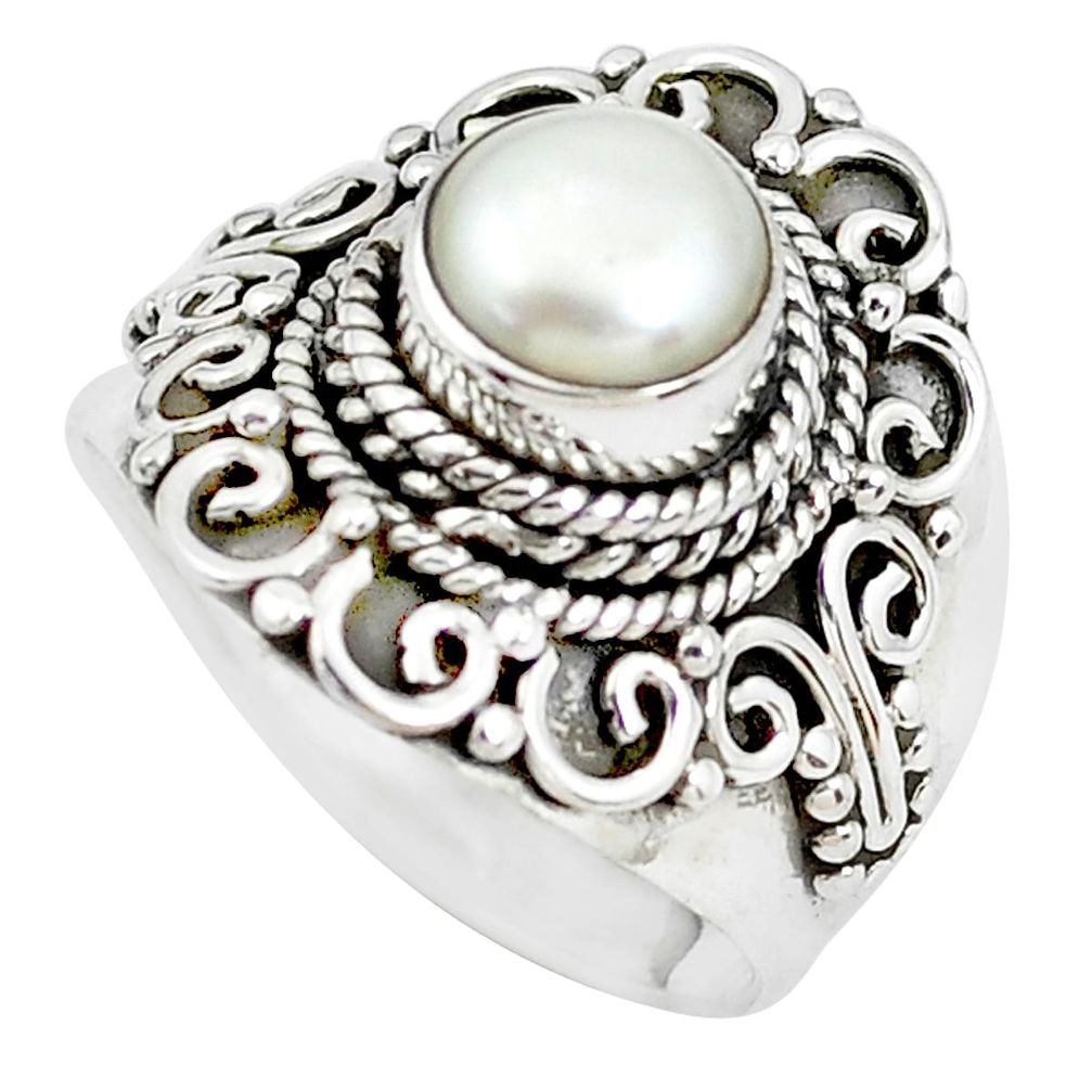 2.85cts natural white pearl 925 sterling silver solitaire ring size 8.5 p51370