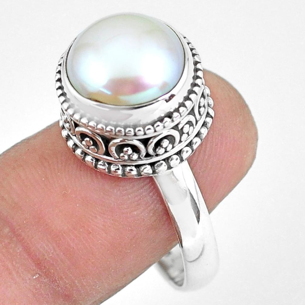 7.02cts natural white pearl 925 sterling silver solitaire ring size 9 p60421