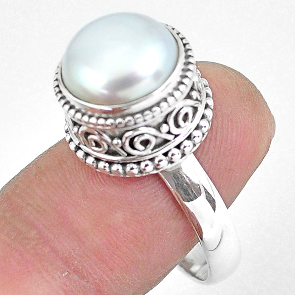 5.83cts natural white pearl 925 sterling silver solitaire ring size 8.5 p60428