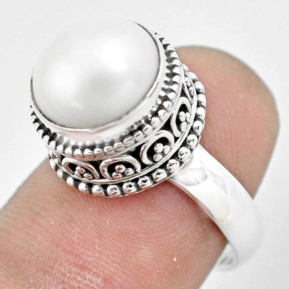 5.62cts natural white pearl 925 sterling silver solitaire ring size 6.5 p61681