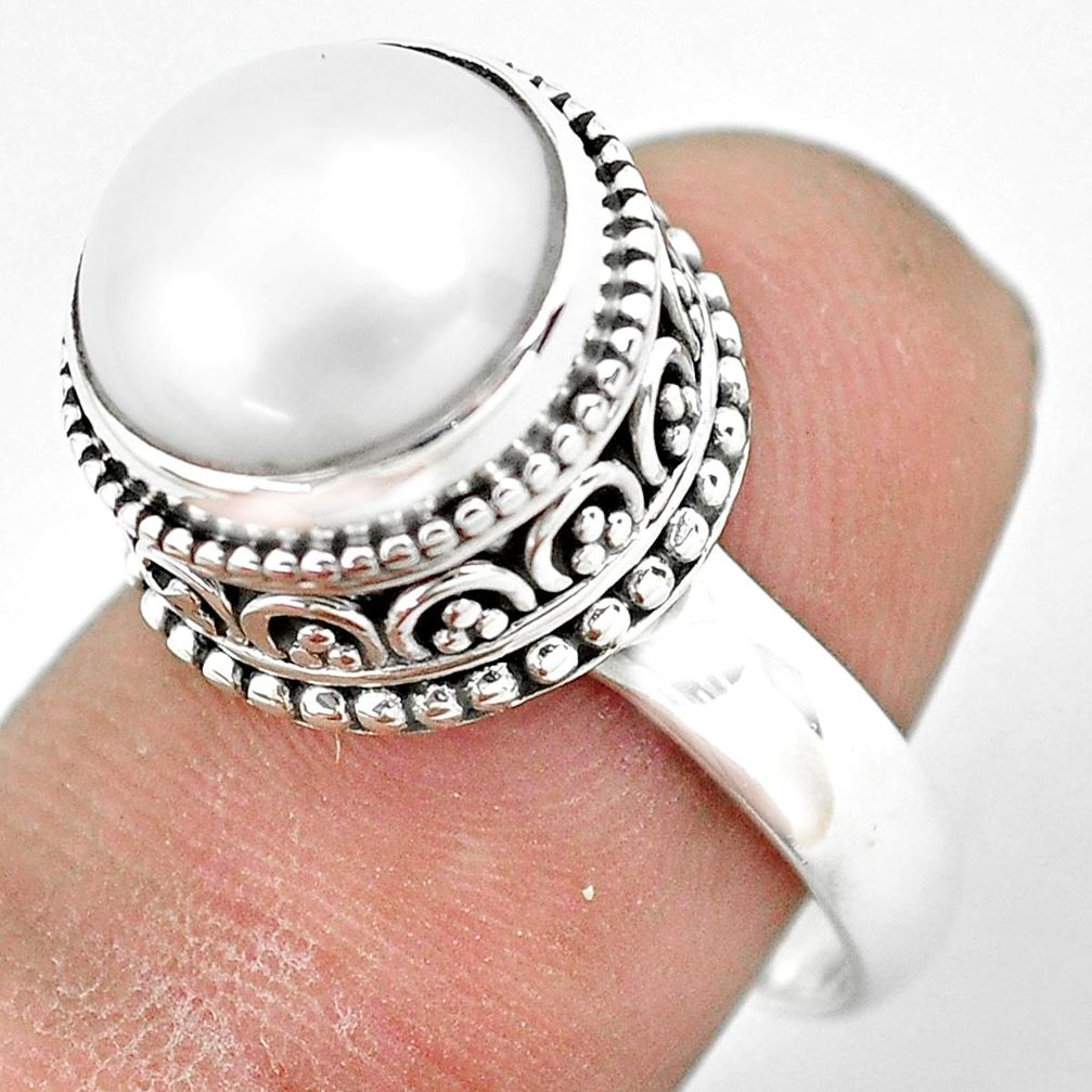 6.53cts natural white pearl 925 sterling silver solitaire ring size 7 p61683