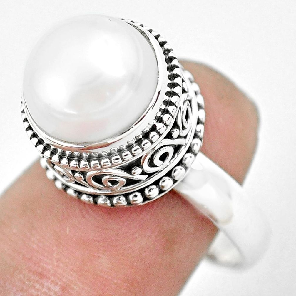 6.73cts natural white pearl 925 sterling silver solitaire ring size 8 p61688