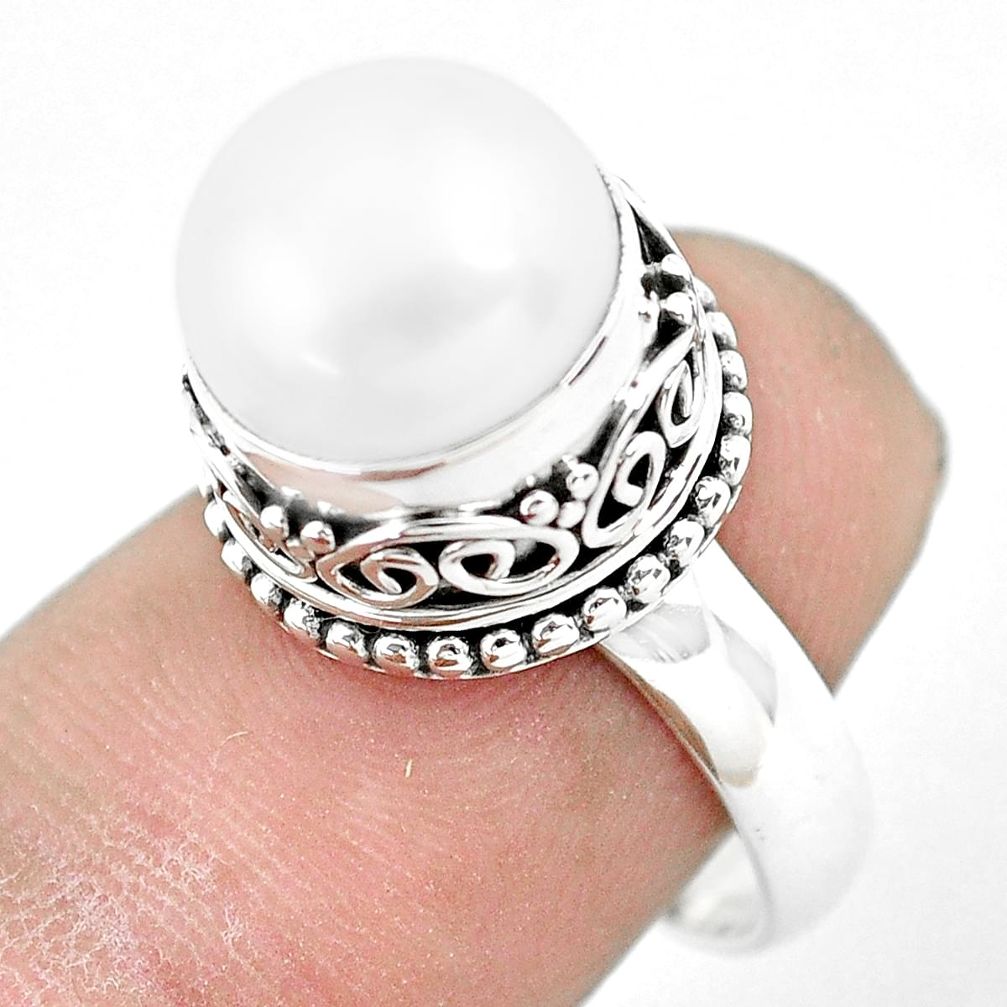 6.32cts natural white pearl 925 sterling silver solitaire ring size 6.5 p61697