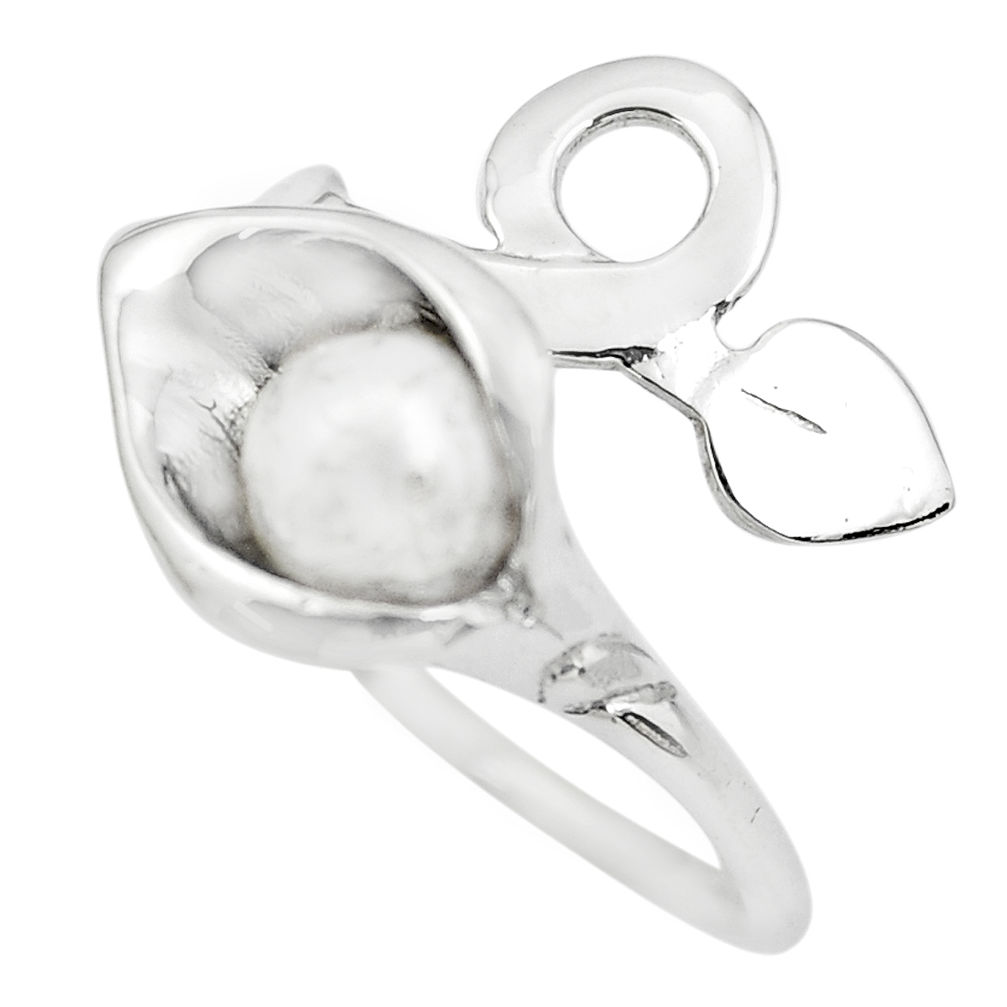 1.09cts natural white pearl 925 sterling silver solitaire ring size 9.5 p61742