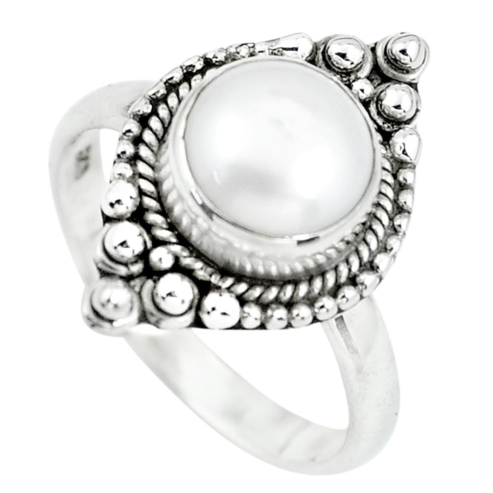 3.01cts natural white pearl 925 sterling silver solitaire ring size 7 p64222