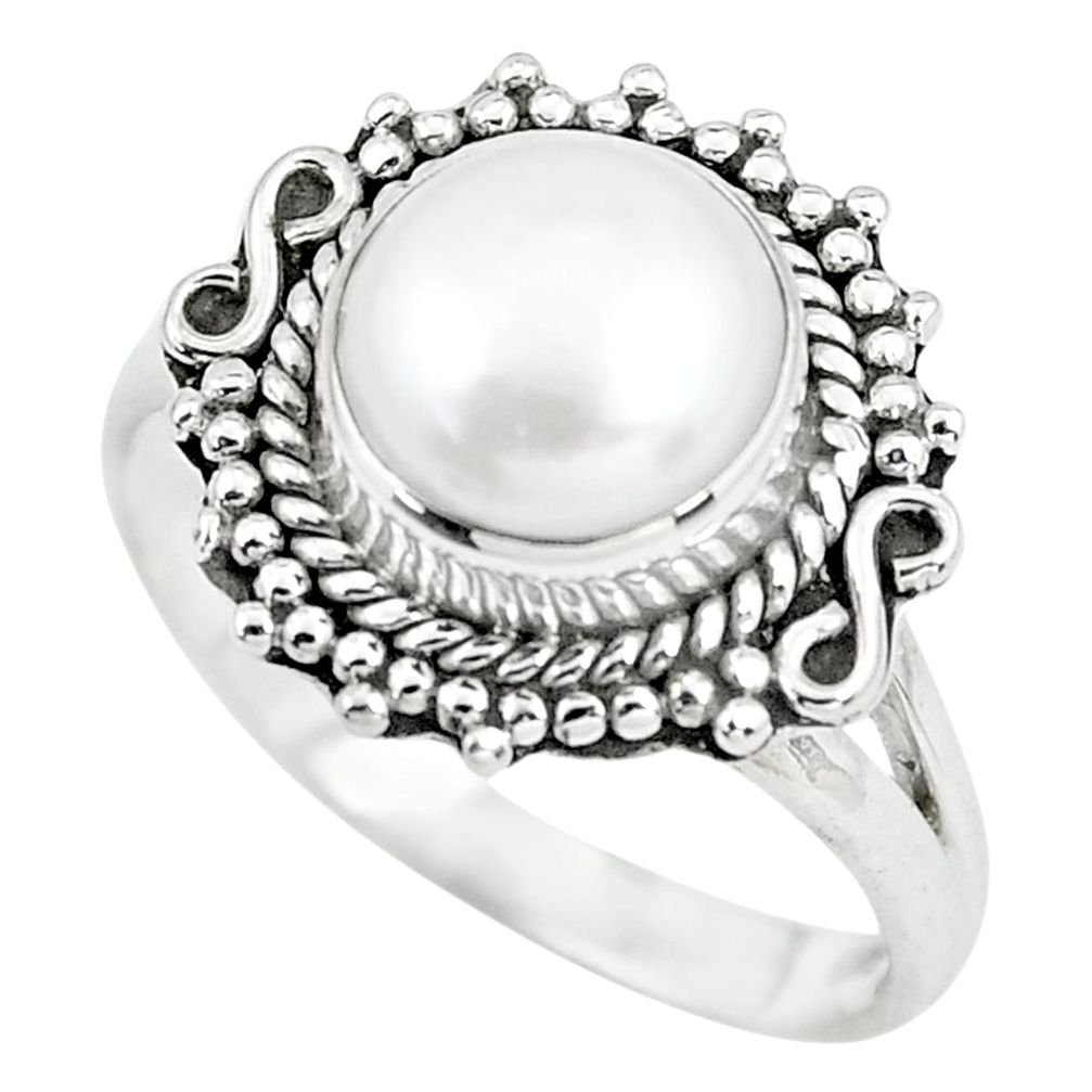 3.62cts natural white pearl 925 sterling silver solitaire ring size 7.5 p64234