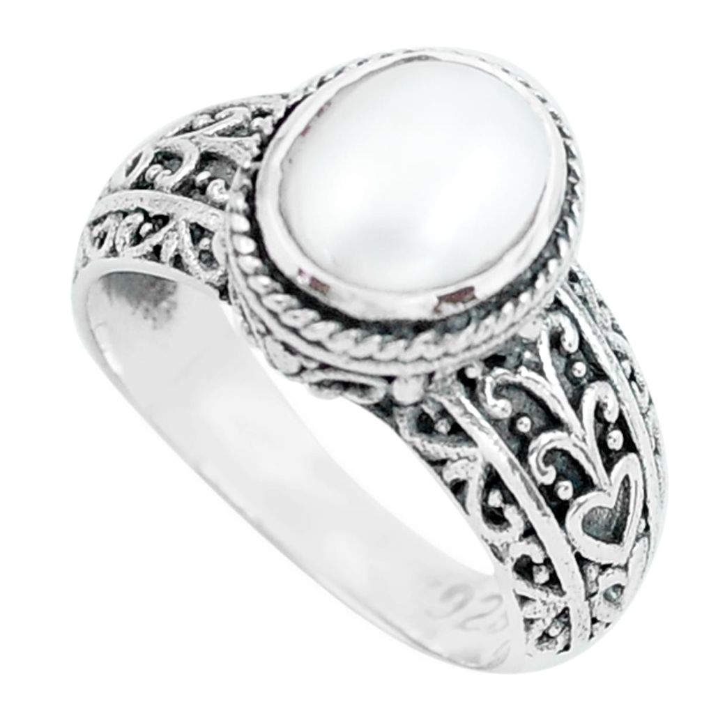 3.22cts natural white pearl 925 sterling silver solitaire ring size 7 p65054