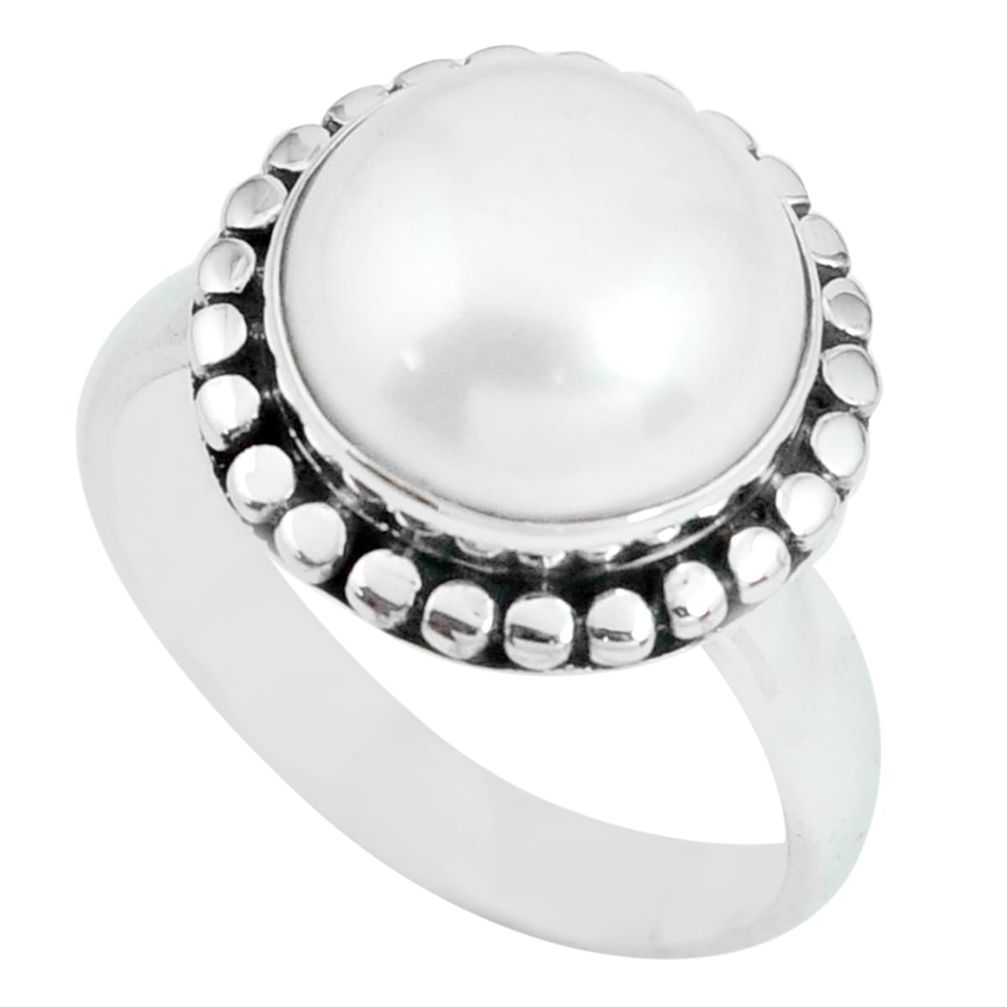 5.84cts natural white pearl 925 sterling silver solitaire ring size 8 p69869