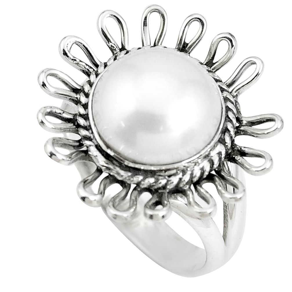 6.03cts natural white pearl 925 sterling silver solitaire ring size 8 p70049