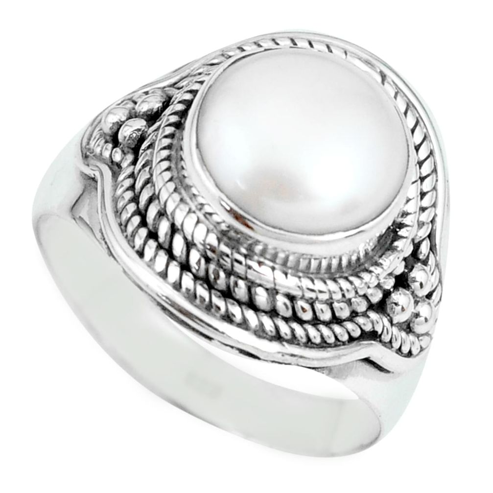 5.01cts natural white pearl 925 sterling silver solitaire ring size 7 p70351