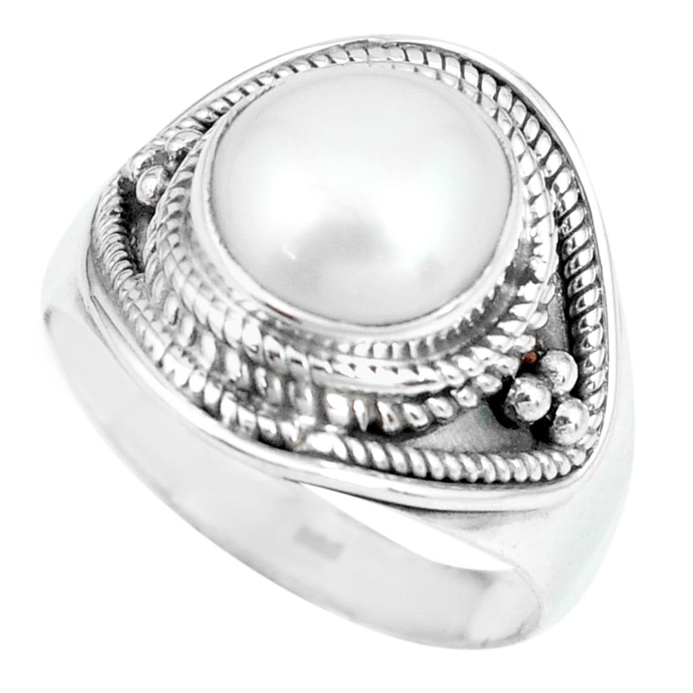 4.71cts natural white pearl 925 sterling silver solitaire ring size 8.5 p70352