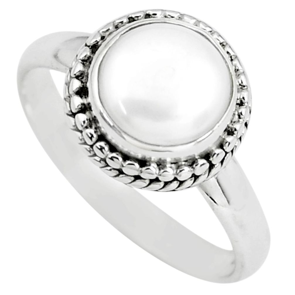 3.32cts natural white pearl 925 sterling silver solitaire ring size 7 p72435