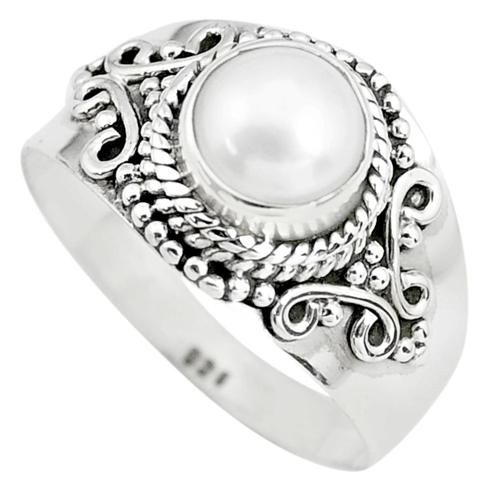 2.41cts natural white pearl 925 sterling silver solitaire ring size 8.5 p72436