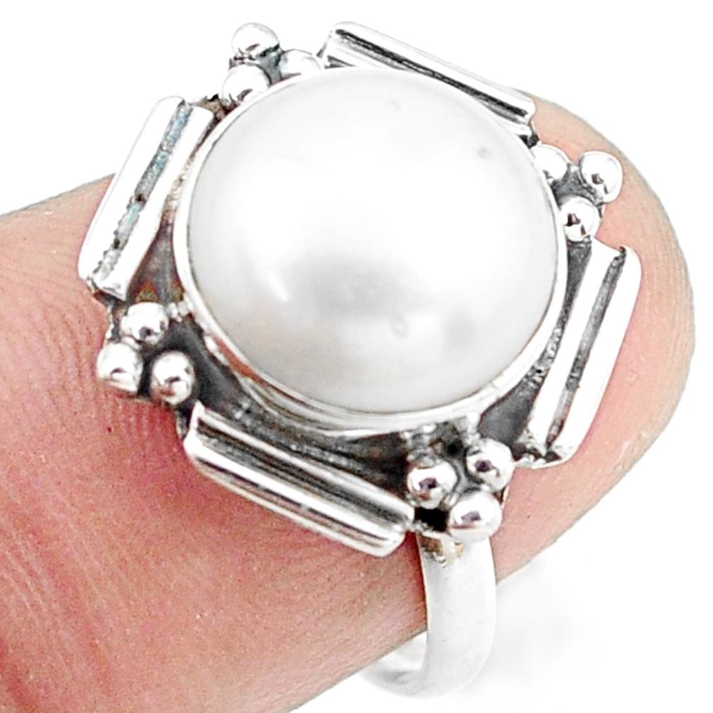 5.55cts natural white pearl 925 sterling silver solitaire ring size 7 p74206