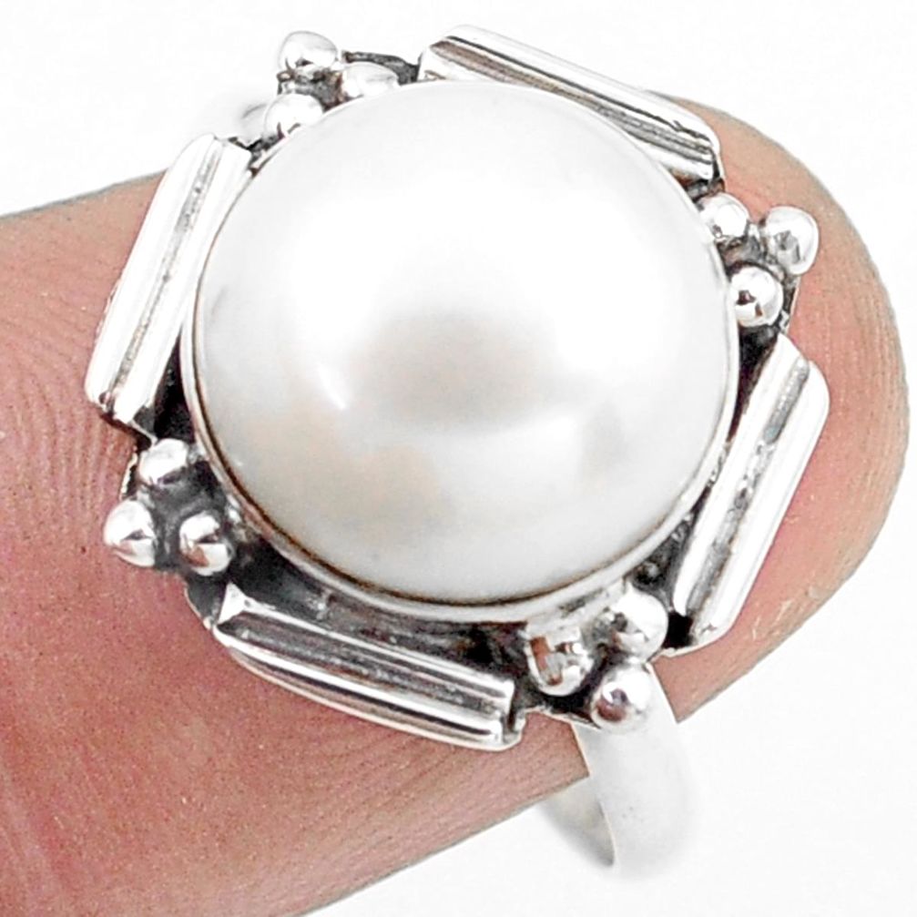 5.58cts natural white pearl 925 sterling silver solitaire ring size 8 p74212