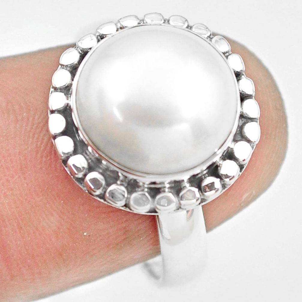 5.87cts natural white pearl 925 sterling silver solitaire ring size 7.5 p74222