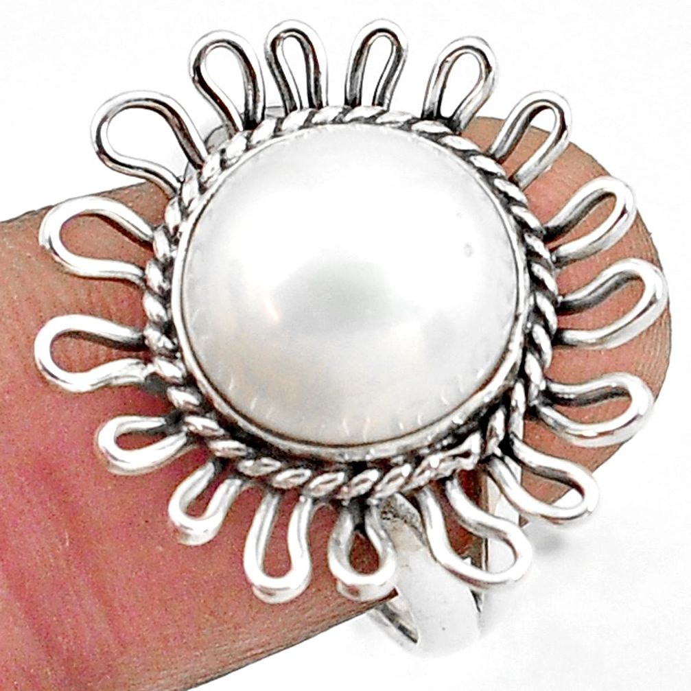 6.03cts natural white pearl 925 sterling silver solitaire ring size 7 p78972